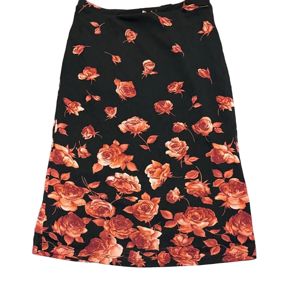 Express Black and Red Floral Pencil Skirt
